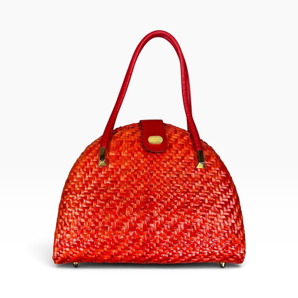 Vintage Nordstrom Woven Handbag Red Made in Italy Top Handle Purse